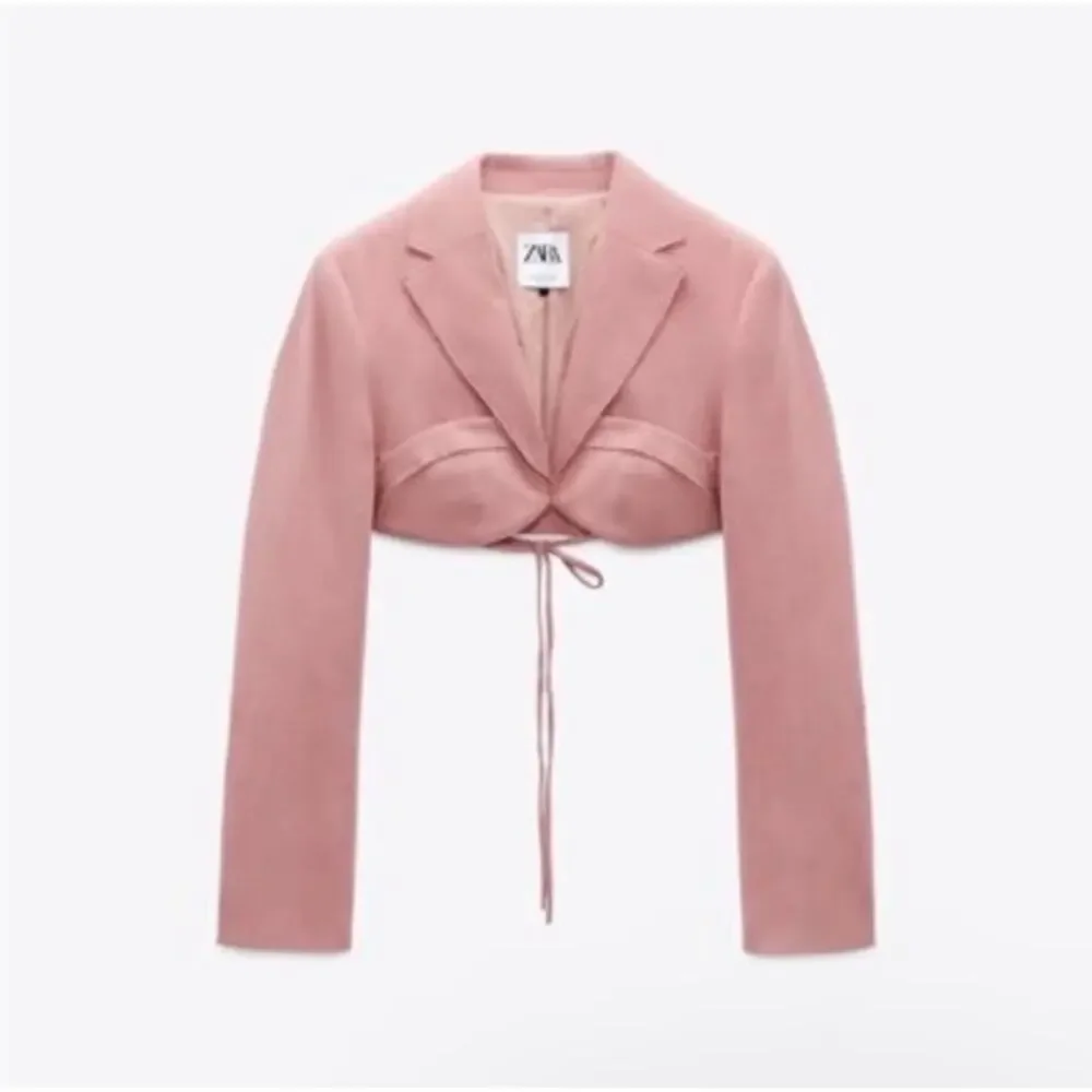 ZARA Pink Cropped Blazer Jacket Wrap Tie Waist Blogger Favorite Size Large L